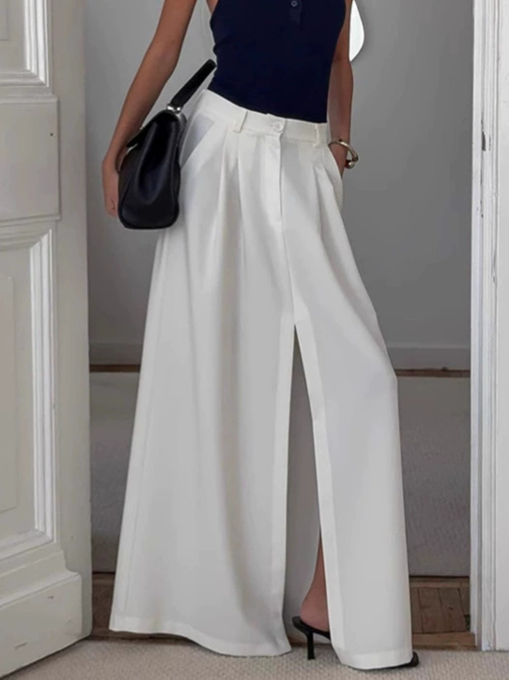 Forever 21 White Slit Maxi Skirt Loose Flared Summer